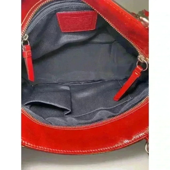 Coach Gallery Red Patent Leather Double Handle Zipper Closure Tote Bag Purse - Picture 12 of 16